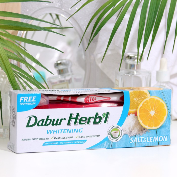 фото Набор dabur herb'l соль и лимон зубная паста, 150 г + зубная щётка