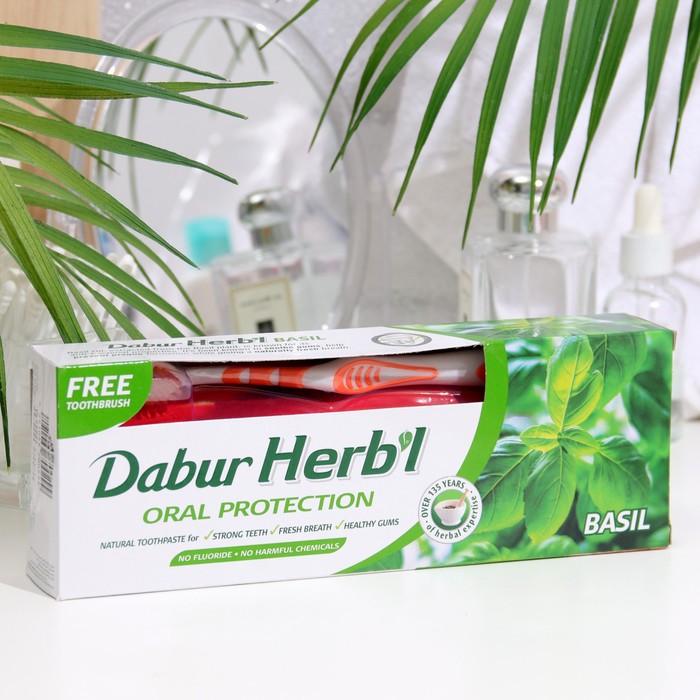 фото Набор dabur herb'l базилик зубная паста, 150 г + зубная щётка