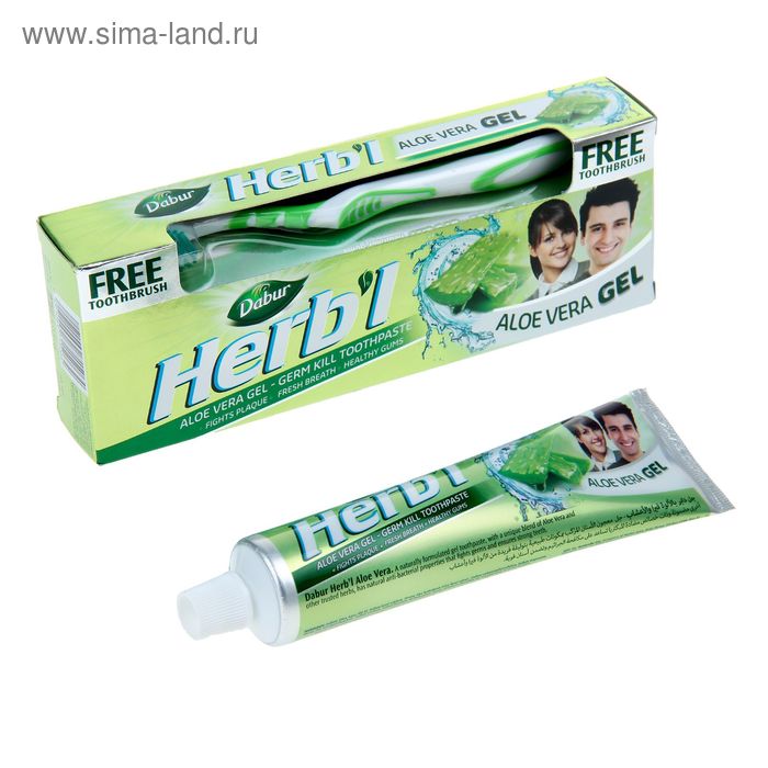 фото Набор dabur herb'l aloe vera с экстрактом алоэ зубная паста, 150 г + зубная щётка