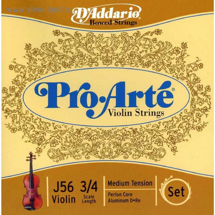 фото Струны для скрипки d'addario j56-3/4m pro-arte, среднее натяжение d`addario