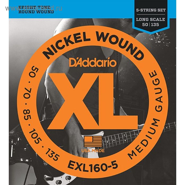 фото Струны для бас-гитары d'addario exl160-5 xl nickel wound 5-string long medium 50-135 d`addario