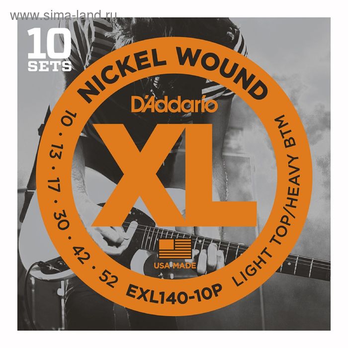 фото Струны для электрогитары d'addario exl140-10p nickel wound, light top/heavy bottom, 10-52 d`addario