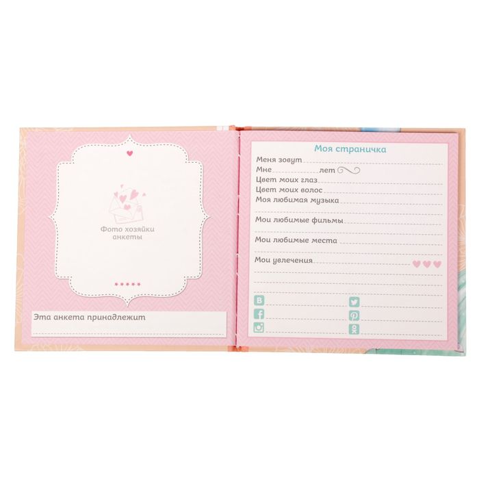 Анкета для девочек с наклейками "Маленькие секреты", 14,5 х 14,5 см, твёрдая обложка, 20 страниц