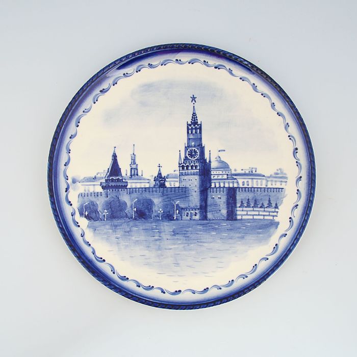 Блюдо «Москва», гжель, кобальт