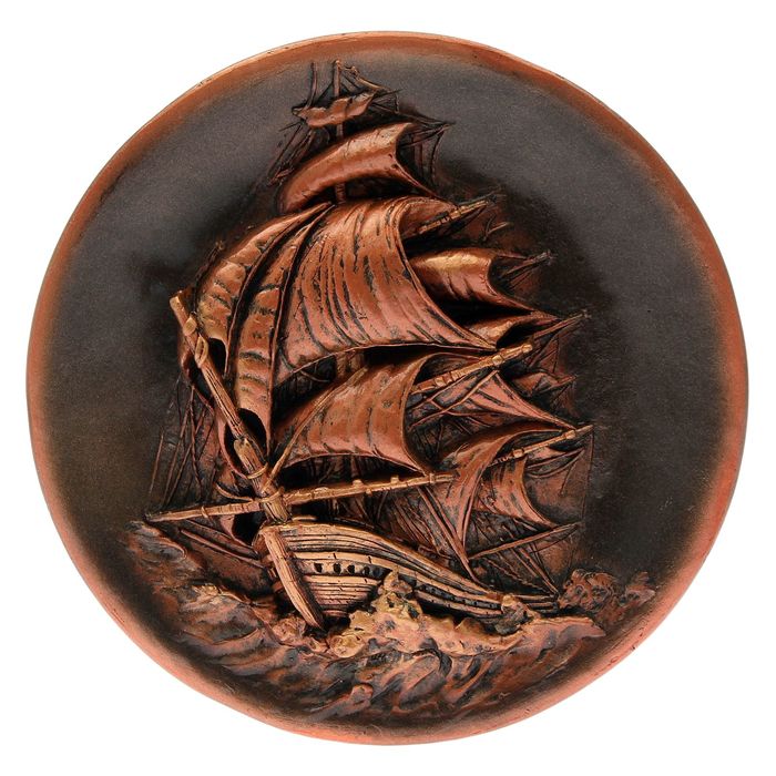 Панно " Фрегат" большое медь 37см
