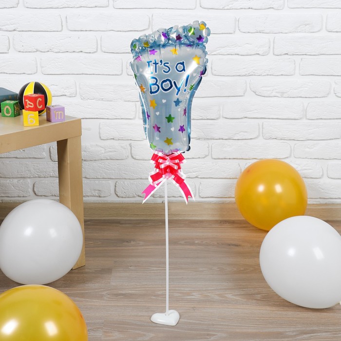 Шар фольгированный 12" "Стопа-мальчик", бант, палочка, подставка