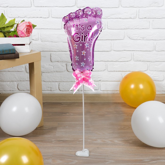 Шар фольгированный 12" "Стопа-девочка" бант, палочка, подставка