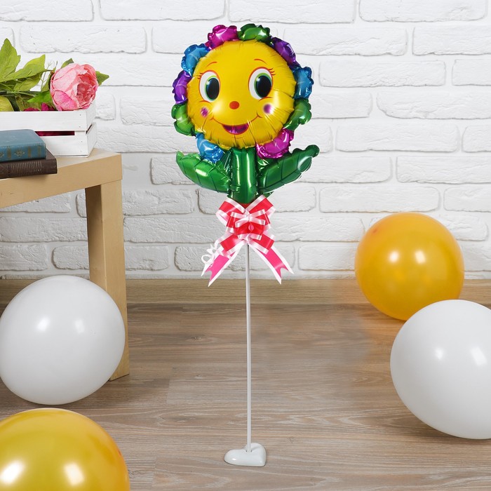 Шар фольгированный 12" "Подсолнух цветной" бант, палочка, подставка