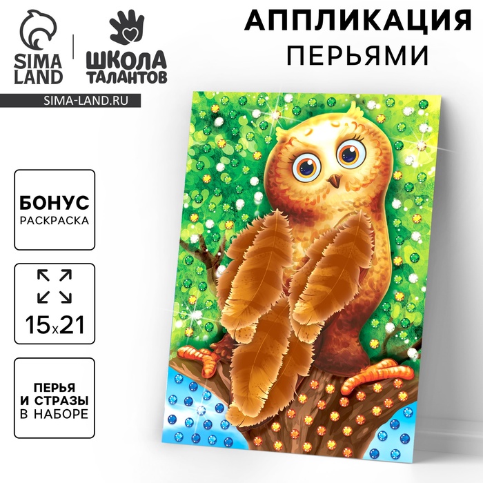 

Аппликации перьями и стразами «Совёнок»