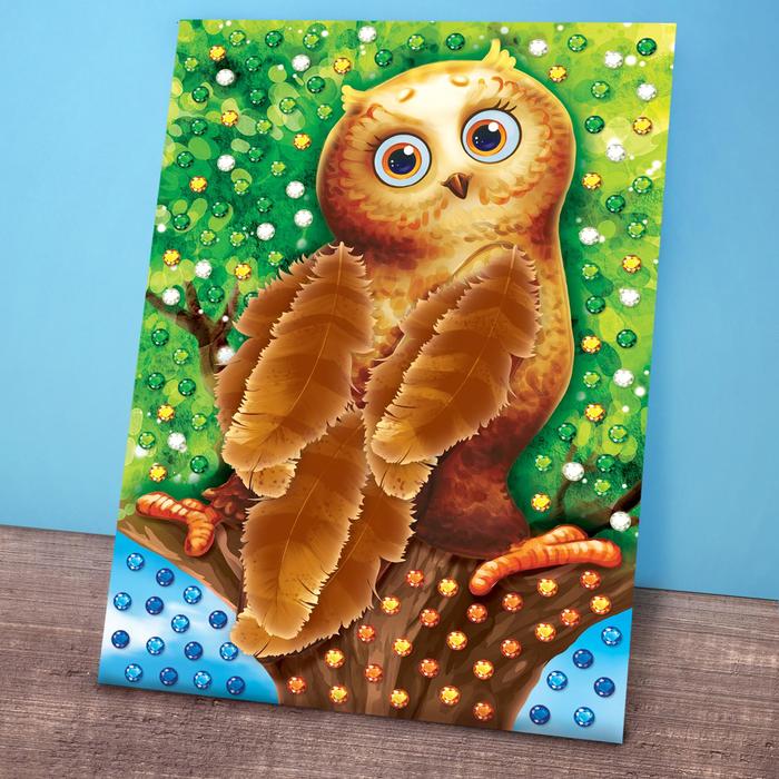 Аппликации перьями и стразами "Совенок"