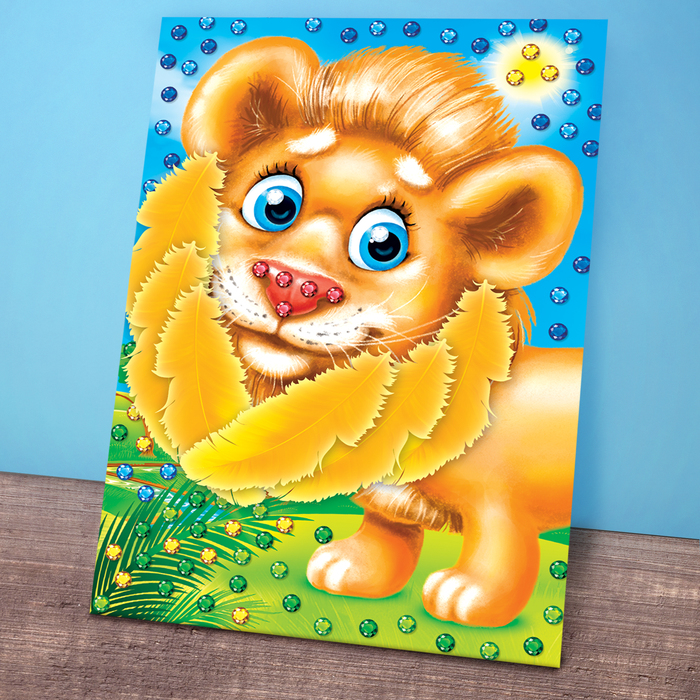 Аппликации перьями и стразами "Львенок"