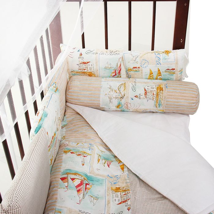 Комплект в кроватку (7 предметов) "Ялта", бежевый принт 43