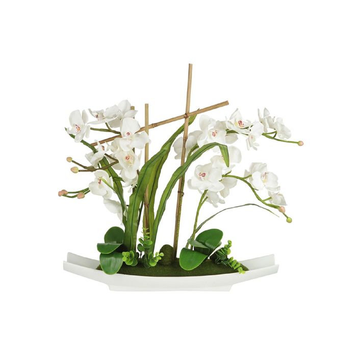 Декоративные цветы "Орхидея белая" на керамической подставке, 56х11х58 см