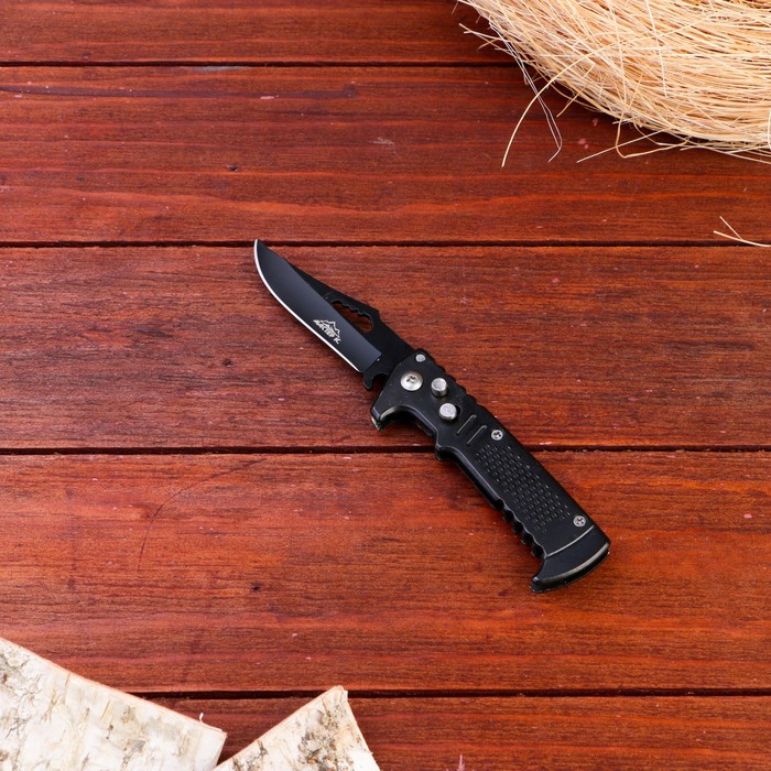 Нож перочинный лезвие со скосом с отверстием 6,5см, рукоять черная с ромбами 15,5см