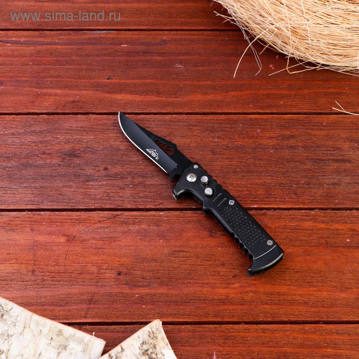 фото Нож перочинный мастер к, лезвие со скосом с отверстием 6,5см, рукоять черная 15.5 см мастер к.