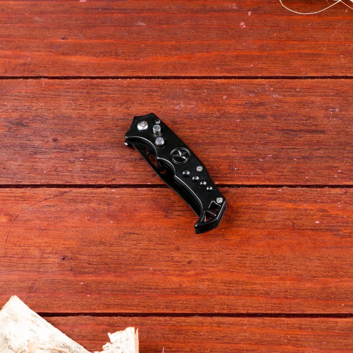 Нож перочинный лезвие со скосом с отверстием 6,5см, рукоять черная со звездой 15,5см