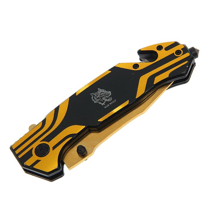 Нож перочинный лезвие drop-point 9,5см, рукоять с крюком золото 23см