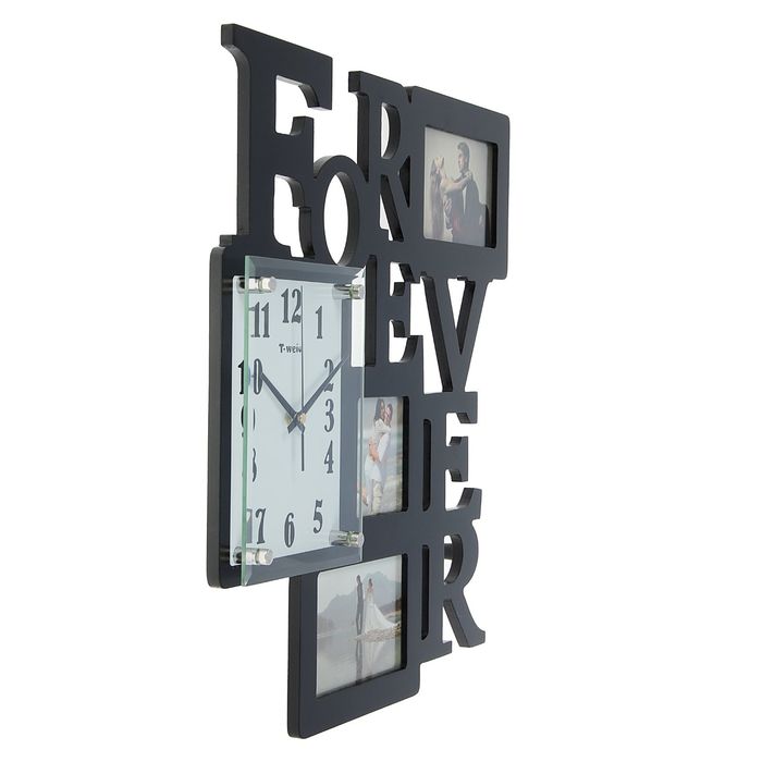 Часы настенные Forever, тёмно-коричневые + 3 фоторамки 8,5 × 8,5 см и 9 × 13,5 см (2 шт.)