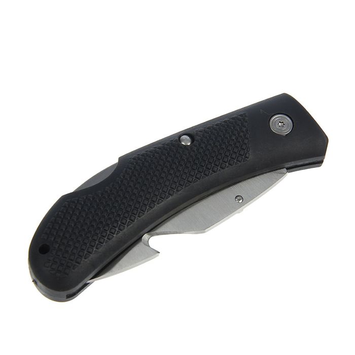 Нож перочинный лезвие drop-point с крюком 8см, рукоять с насечками черная пластик 20см