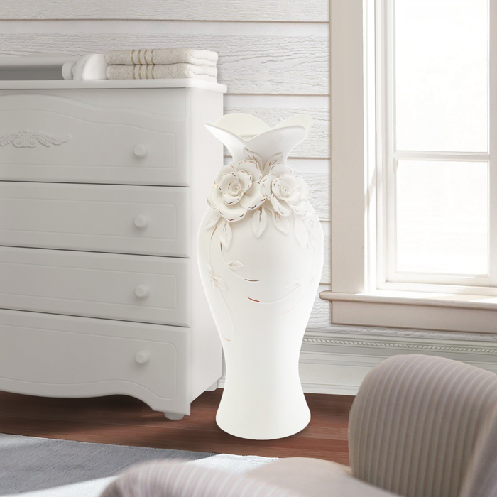 Ваза напольная "Жаклин" белая с лепкой, золото