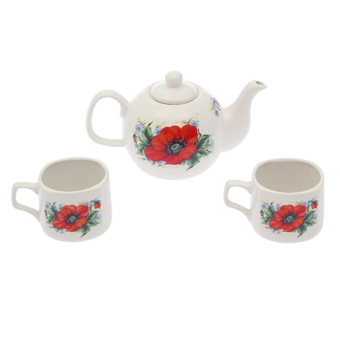 Чайный набор "Анюта" 3 предмета, белый: чайник 0,7 л, чашки 150 мл