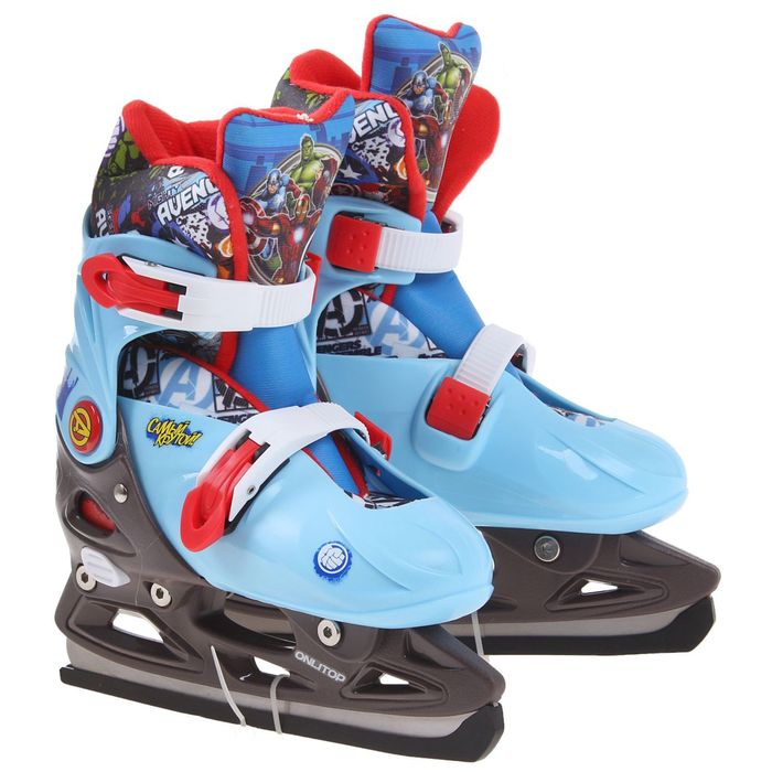 Коньки ледовые, детские"Команда Мстители", размер 33-36 в пакете