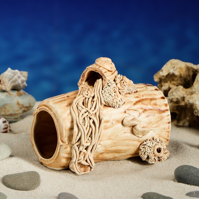 Декорации для аквариума "Труба короткая с водорослями"