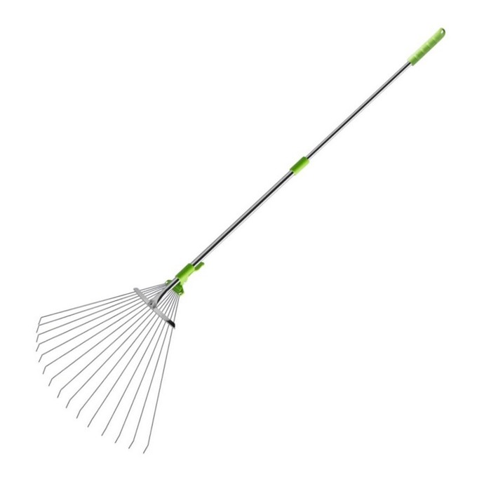 Грабли веерные, проволочные, 15 зубцов, нержавейка, раздвижные, металлический телескопический черенок