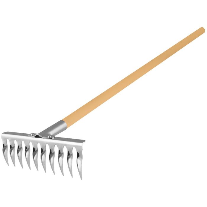 Грабли прямые, повёрнутый зуб, 10 зубцов, нержавейка, деревянный черенок