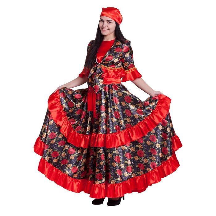фото Карнавальный костюм "цыганка", блузка, юбка, пояс, платок, парик, цвет красный, р-р 44-46, рост 164-170 см страна карнавалия