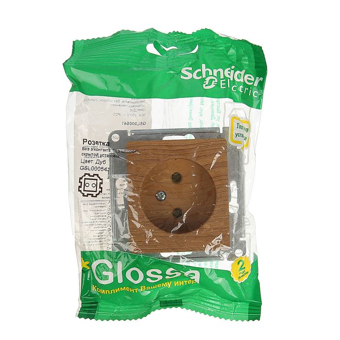 Розетка "Glossa" SchE GSL000341, 16 А, одноместная, скрытая, без з/к, цвет дуб