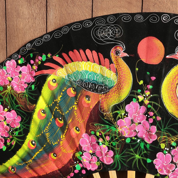 Веер с блестками "Два павлина", h=60 см