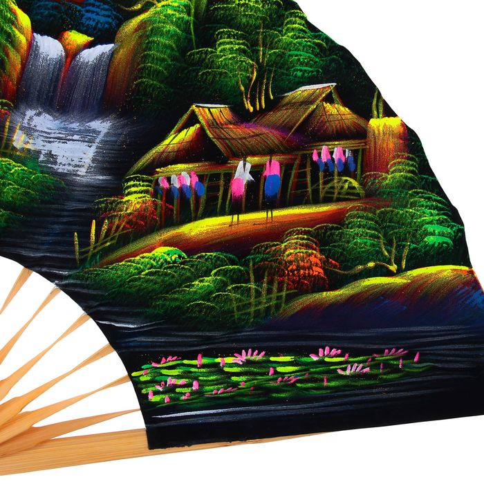 Веер с блестками "Таинственная деревня", h=60 см