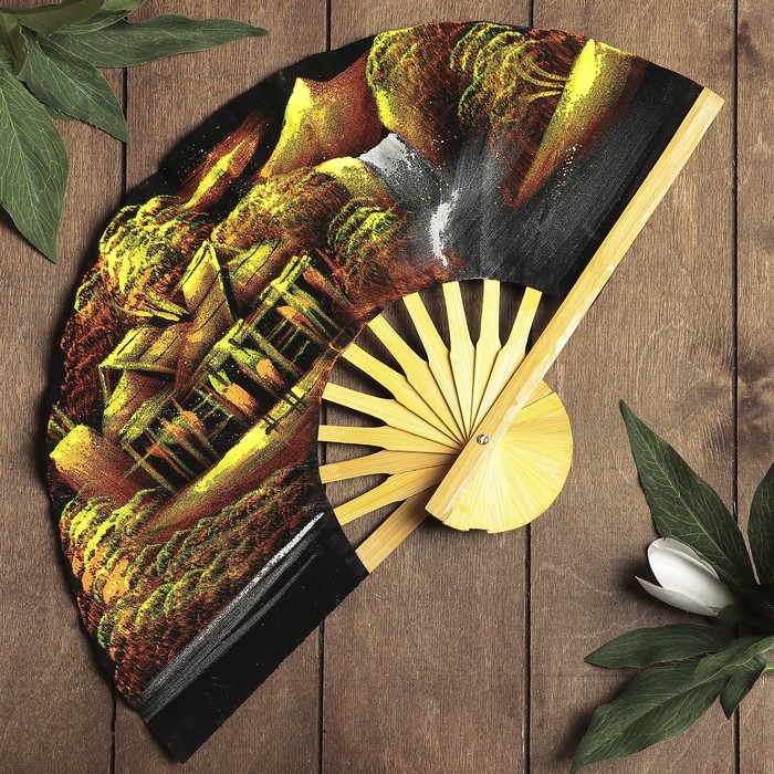 Веер с блестками "Деревушка", h=25 см