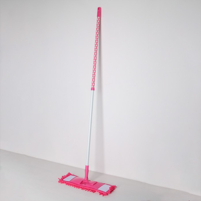 Швабра плоская, телескопическая ручка 80-130 см, насадка из микрофибры, цвет МИКС