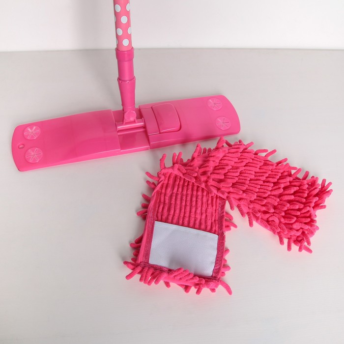 Швабра плоская, телескопическая ручка 80-130 см, насадка из микрофибры, цвет МИКС