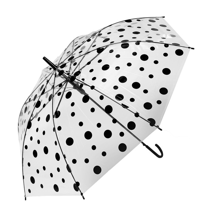 Зонт детский Горохи, полуавтоматический, r45см, цвет прозрачныйчёрный