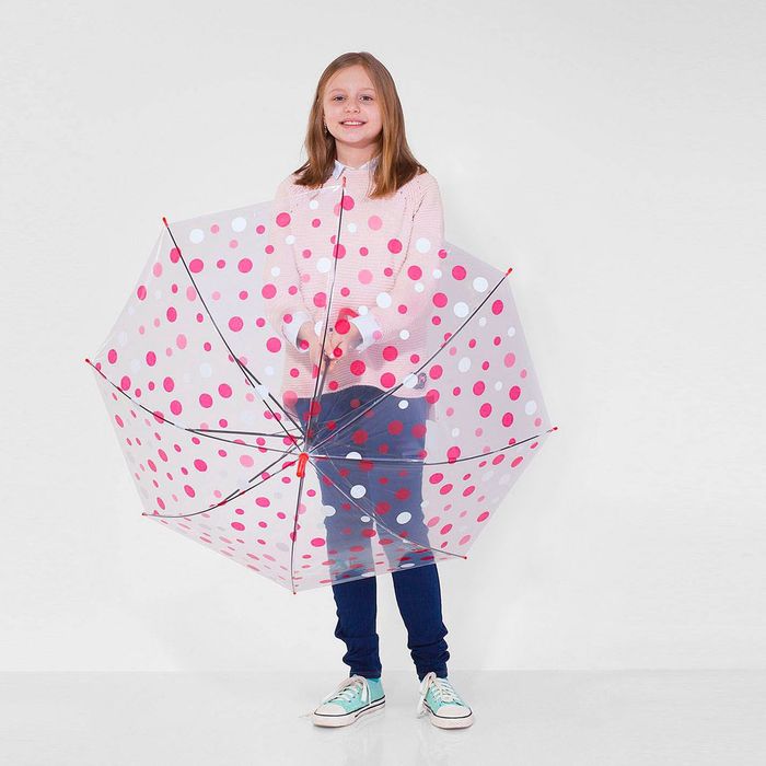 Зонт детский "Горохи", полуавтоматический, r=45см, цвет прозрачный/красный