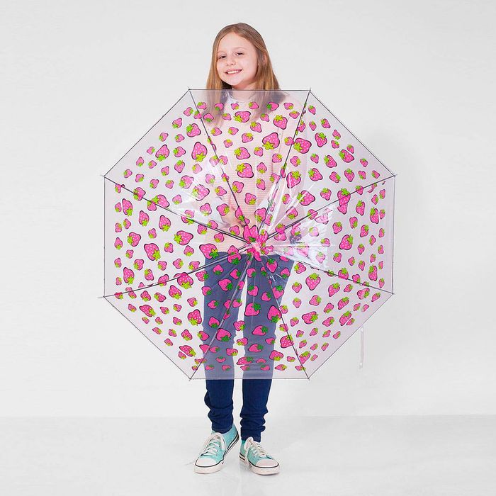 Зонт детский полуавтоматический "Клубнички", r=45см, цвет прозрачный/розовый