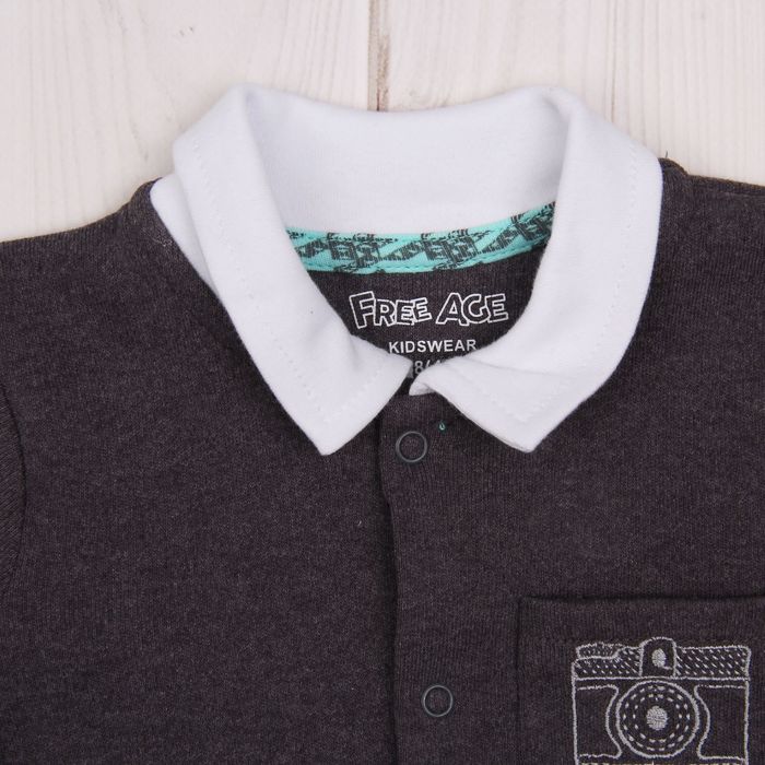 Комбинезон для мальчика, рост 56 см (36), цвет тёмно-серый меланж/голубой