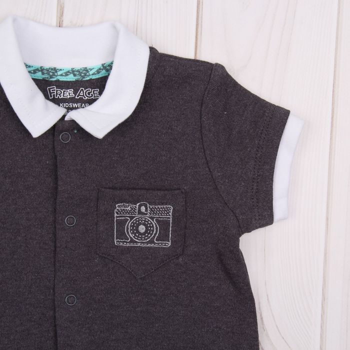 Комбинезон для мальчика, рост 56 см (36), цвет тёмно-серый меланж/голубой