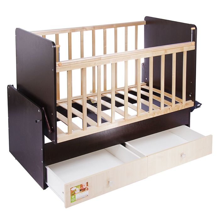 Детская кроватка «Фея 720» на маятнике, с 2 ящиками, цвет венге-клён