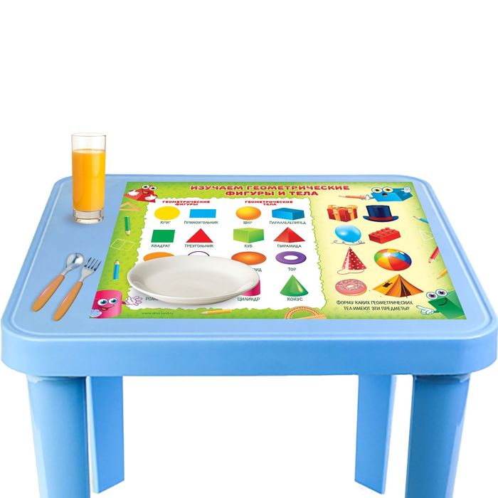 Обучающий коврик-подкладка "Геометрические фигуры и тела", А3