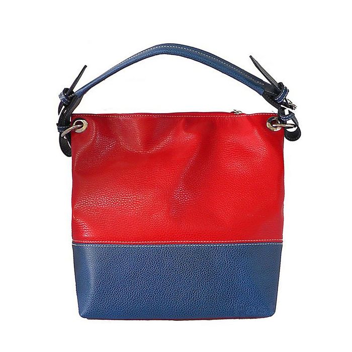 Сумка женская на молнии, 1 отдел, наружный карман, длинный ремень, цвет красный/синий