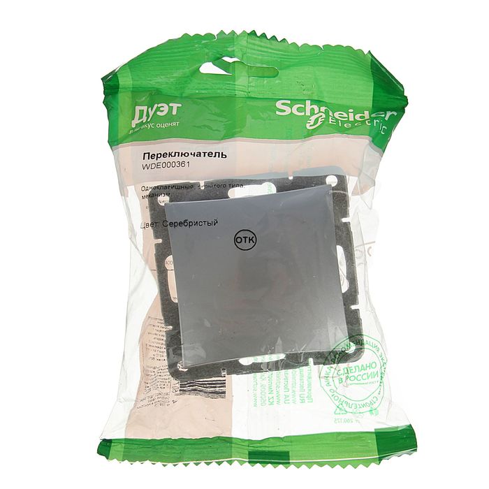 Переключатель "Дуэт" SchE WDE000361, 10 А, 1 клавиша, скрытый, цвет серебро
