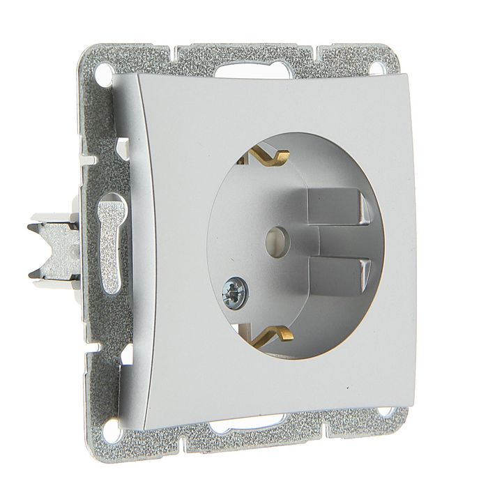 Розетка "Дуэт" SchE WDE000345, 16 А, одноместная, скрытая, с з/к, шторки, цвет серебро