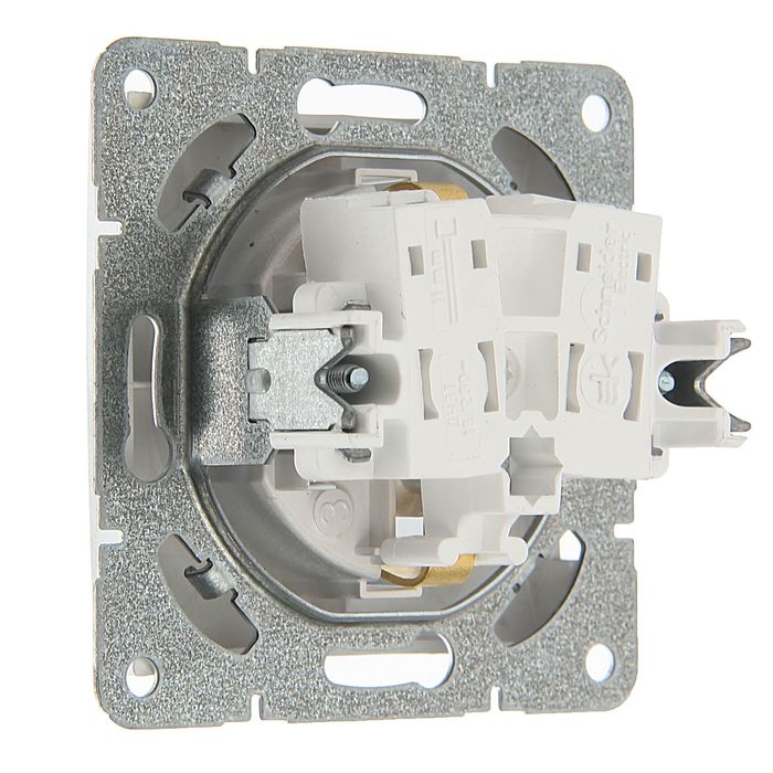 Розетка "Дуэт" SchE WDE000345, 16 А, одноместная, скрытая, с з/к, шторки, цвет серебро