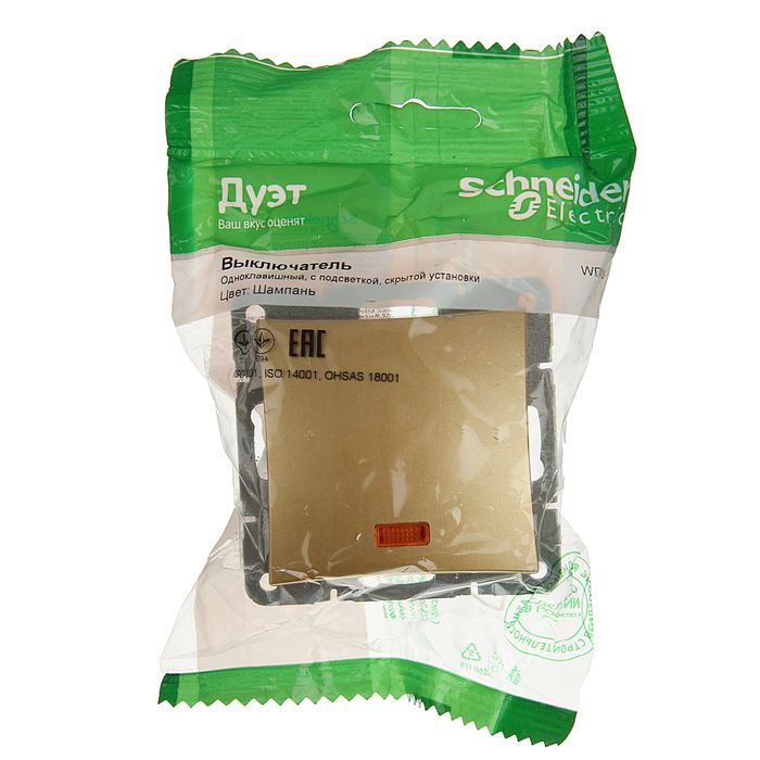 Выключатель "Дуэт" SchE WDE000413, 1 клавиша, скрытый, с подсветкой, цвет шампань