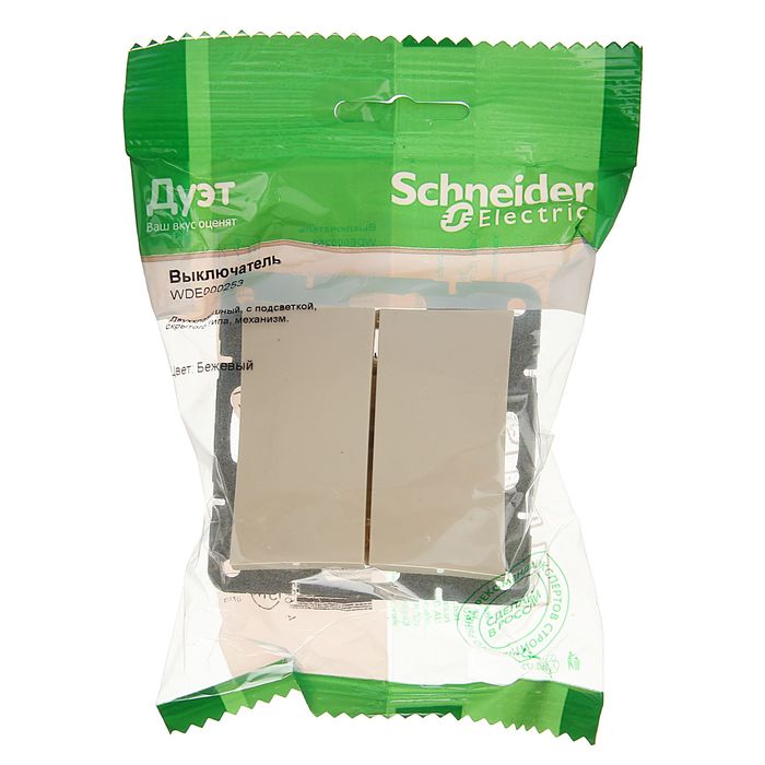 Выключатель "Дуэт" SchE WDE000253, 10 А, 2 клавиши, скрытый, с подсветкой, цвет бежевый