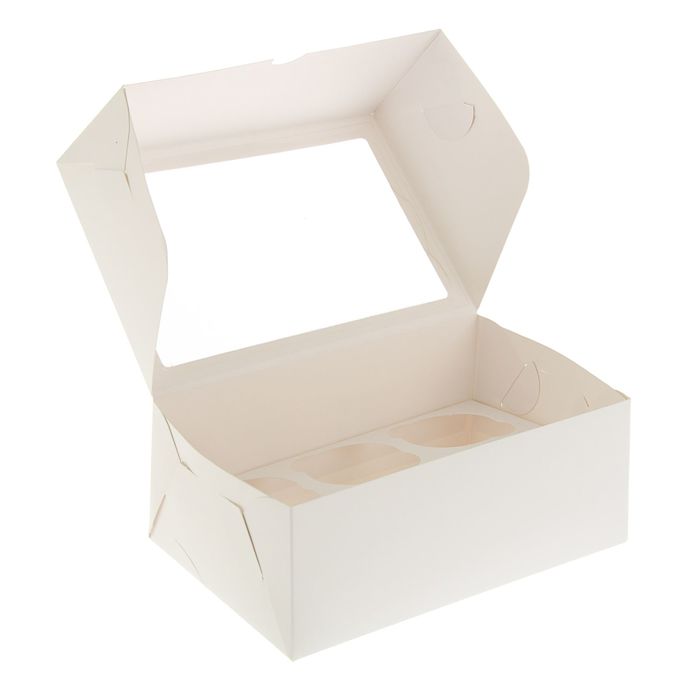 Кондитерская упаковка, короб под 6 капкейков с окном, 25 х 17 х 10 см